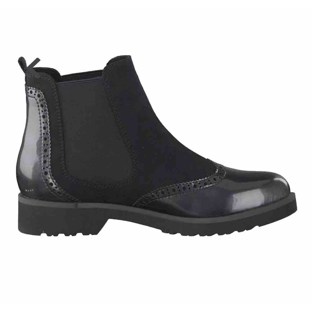 Marco Tozzi Black Wingtip Chelsea Ankle Boots Patent Leather, EU 42 US 10 43-16